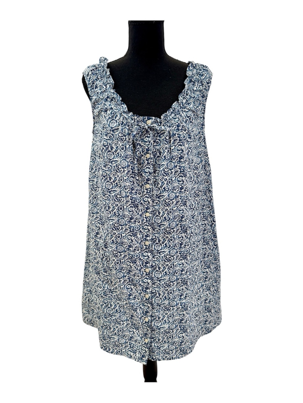 Universal Thread Navy & White Floral Ruffle-Trim Sleeveless Mini Dress
